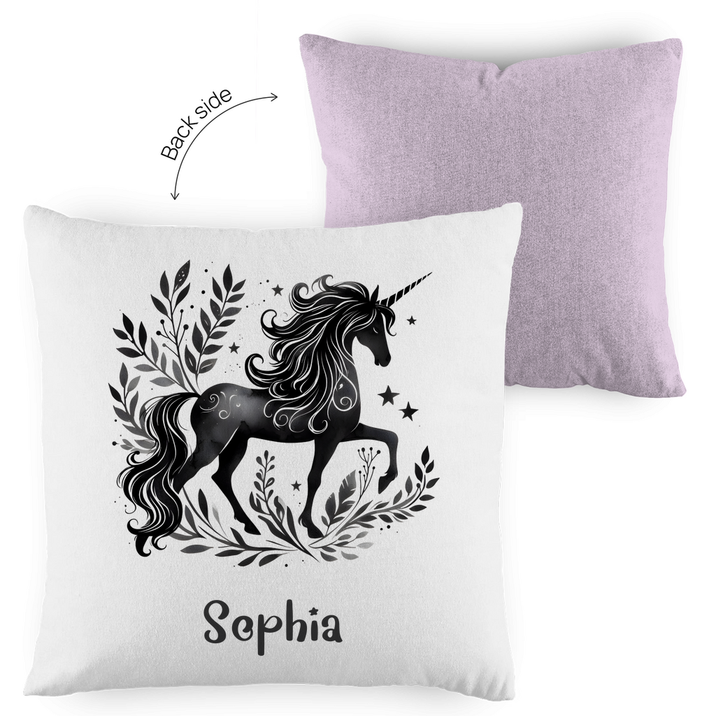 Kopfkissen Einhorn personalisiert mit Wunschname 40x40 cm mit Füllung zweifarbig