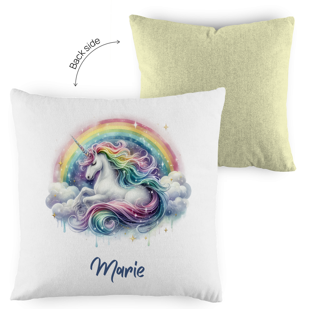 Kopfkissen Einhorn personalisiert mit Wunschname 40x40 cm mit Füllung zweifarbig