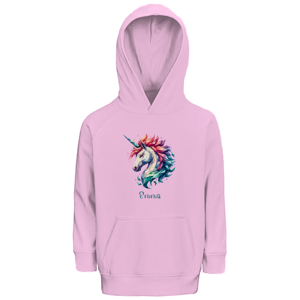 Kinder Premium Bio Hoodie Einhorn personalisiert mit Wunschname Geschenk