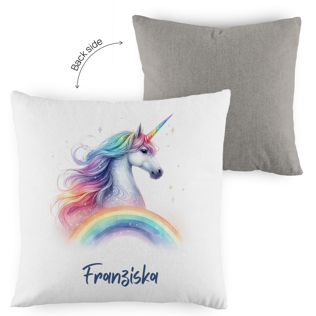 Kopfkissen Einhorn personalisiert mit Wunschname 40x40 cm mit Füllung zweifarbig