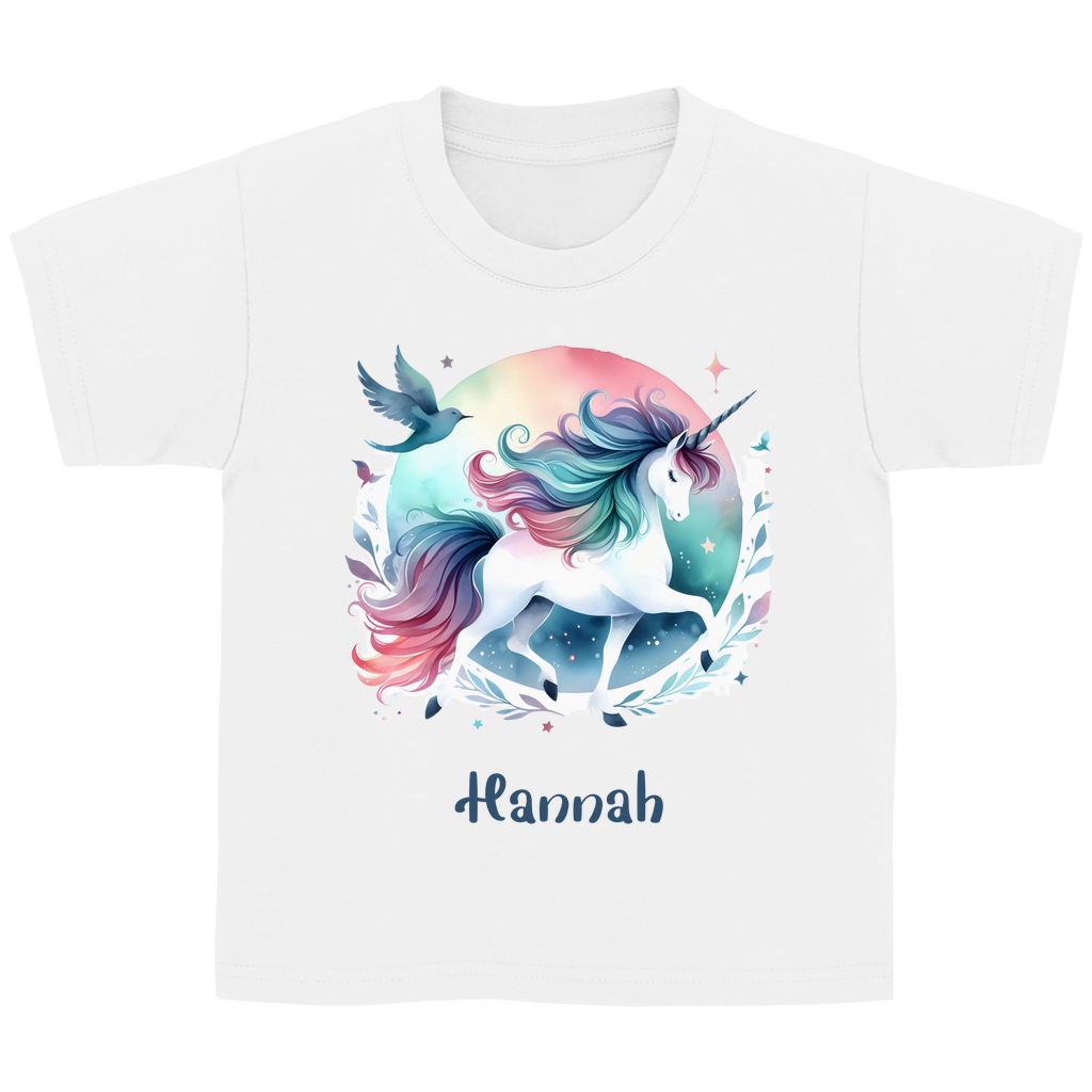 Kinder Basic T-Shirt Einhorn personalisiert mit Wunschname Geschenk Geburtstag