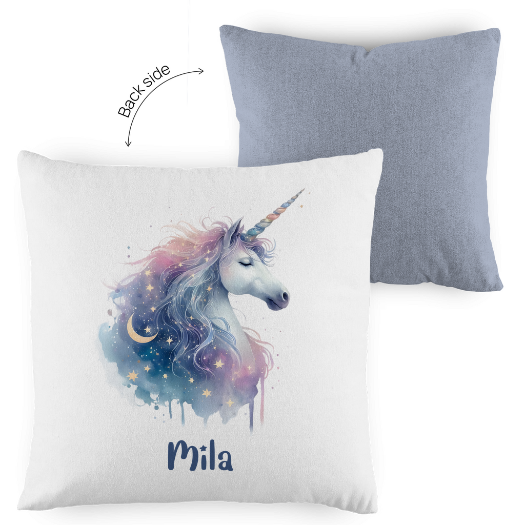 Kopfkissen Einhorn personalisiert mit Wunschname 40x40 cm mit Füllung zweifarbig