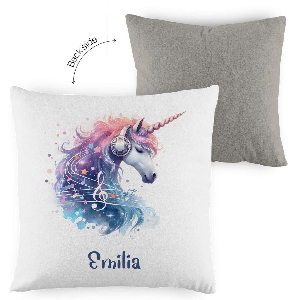 Kopfkissen Einhorn personalisiert mit Wunschname 40x40 cm mit Füllung zweifarbig