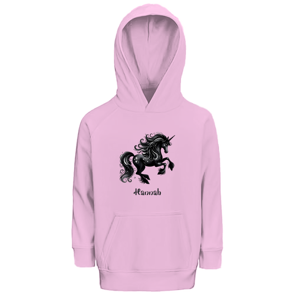 Kinder Premium Bio Hoodie Einhorn personalisiert mit Wunschname Geschenk