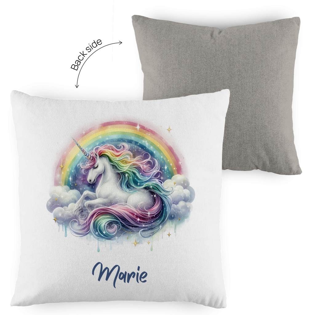 Kopfkissen Einhorn personalisiert mit Wunschname 40x40 cm mit Füllung zweifarbig
