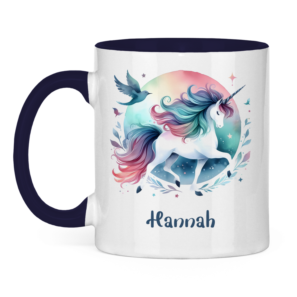 Tasse zweifarbig Einhorn personalisiert mit Wunschname Geschenk Geburtstag