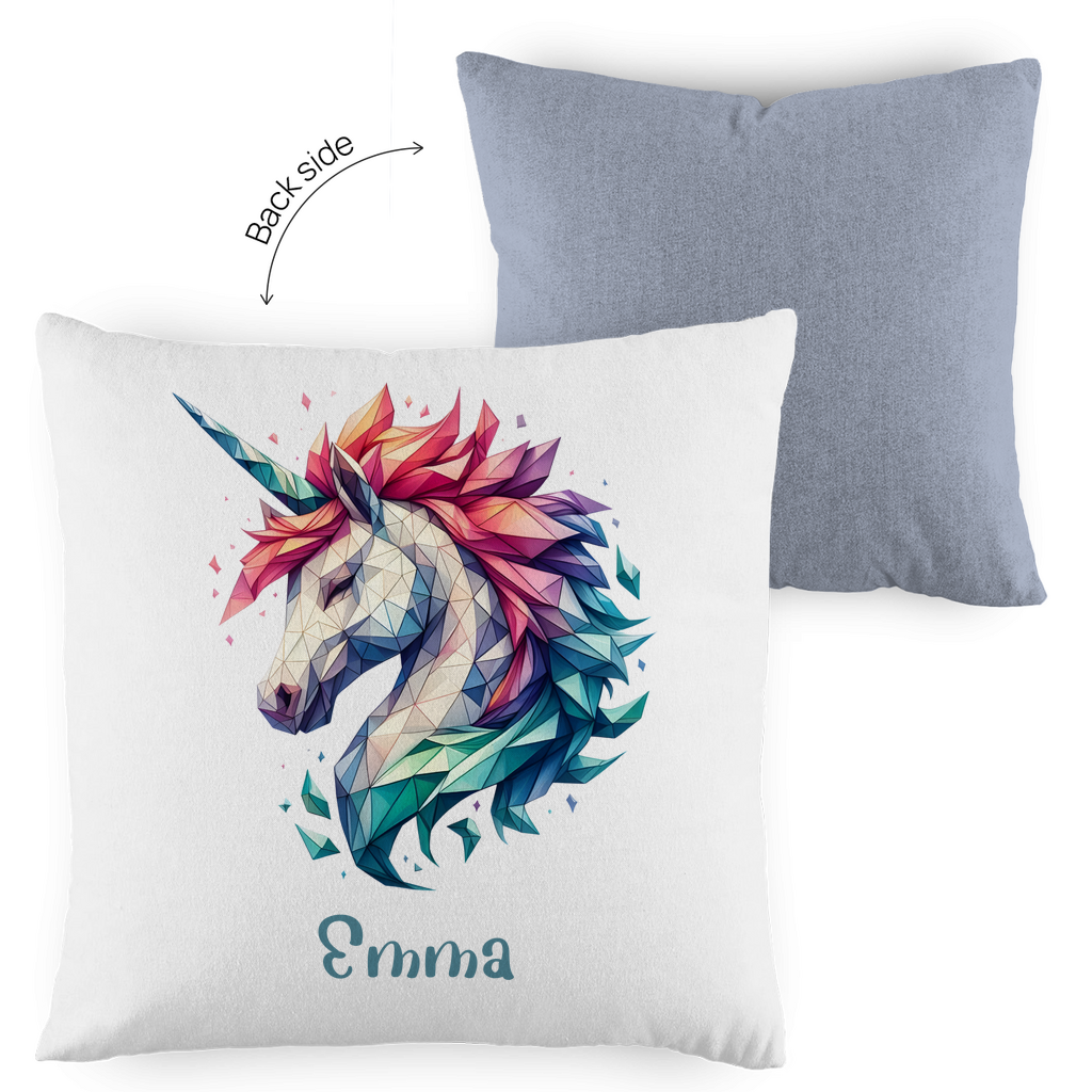 Kopfkissen Einhorn personalisiert mit Wunschname 40x40 cm mit Füllung zweifarbig
