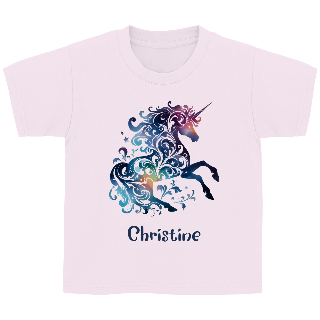 Kinder Basic T-Shirt Einhorn personalisiert mit Wunschname Geschenk Geburtstag