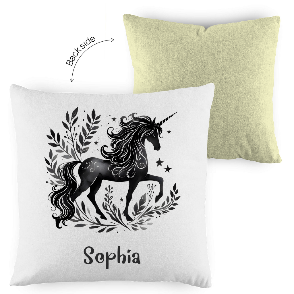 Kopfkissen Einhorn personalisiert mit Wunschname 40x40 cm mit Füllung zweifarbig
