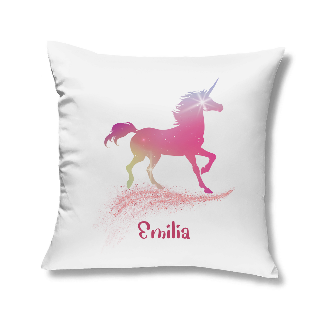 Kopfkissen Einhorn personalisiert mit Wunschname 40x40 cm mit Füllung weiss