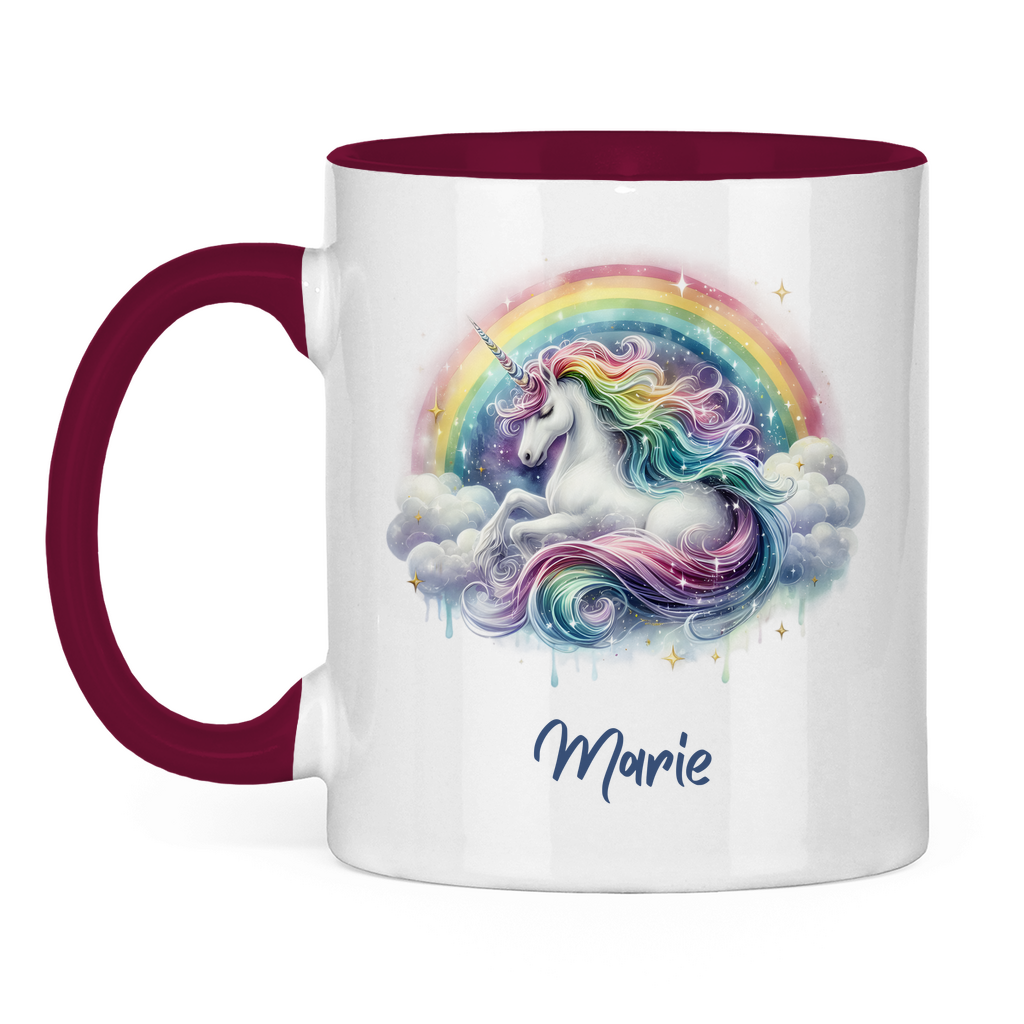 Tasse zweifarbig Einhorn personalisiert mit Wunschname Geschenk Geburtstag