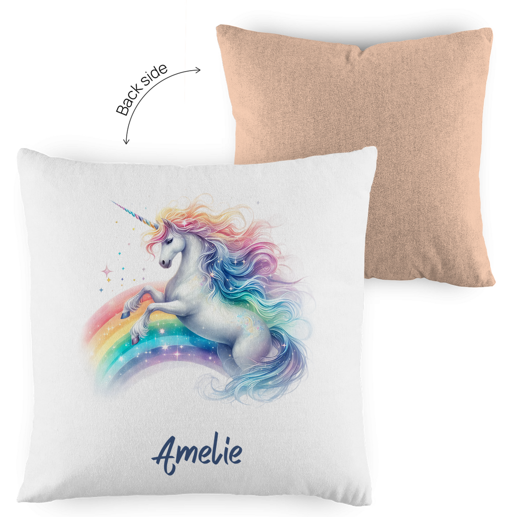 Kopfkissen Einhorn personalisiert mit Wunschname 40x40 cm mit Füllung zweifarbig
