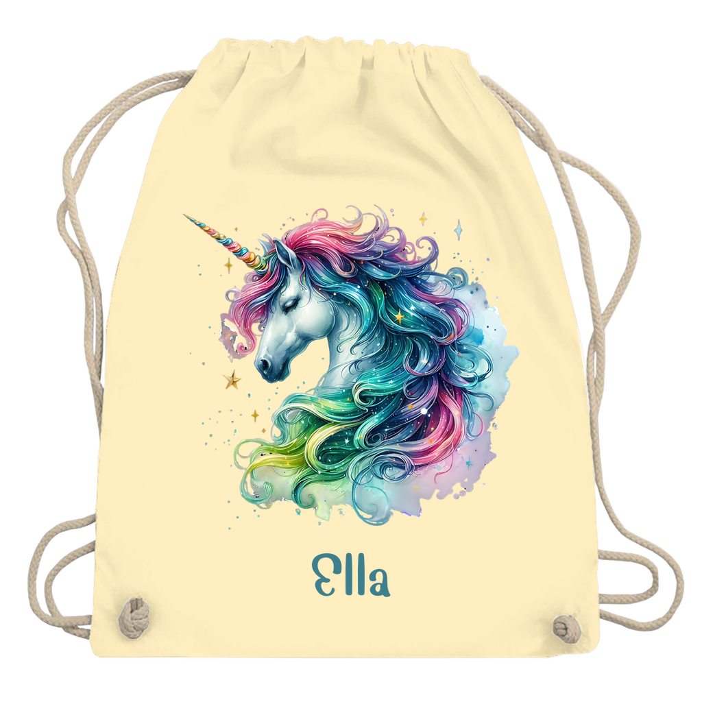 Turnbeutel Einhorn personalisiert mit Wunschname Geschenk Geburtstag