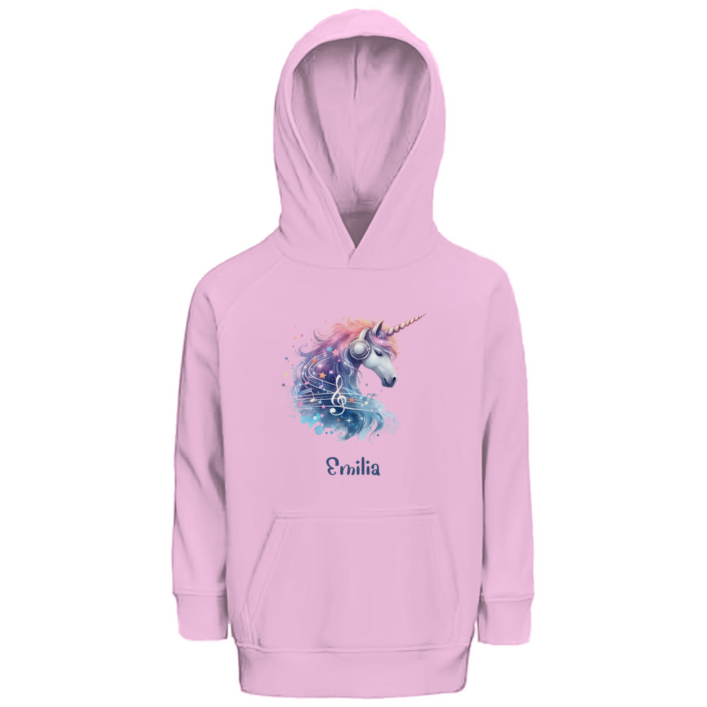 Kinder Premium Bio Hoodie Einhorn personalisiert mit Wunschname Geschenk