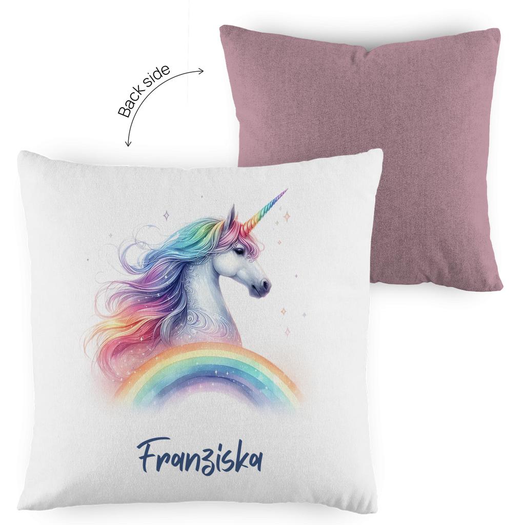 Kopfkissen Einhorn personalisiert mit Wunschname 40x40 cm mit Füllung zweifarbig