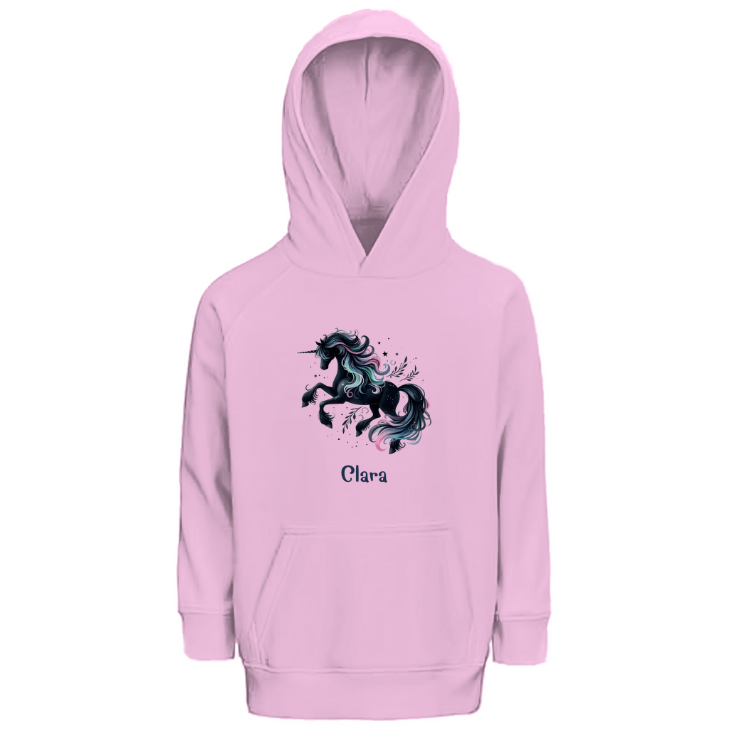 Kinder Premium Bio Hoodie Einhorn personalisiert mit Wunschname Geschenk