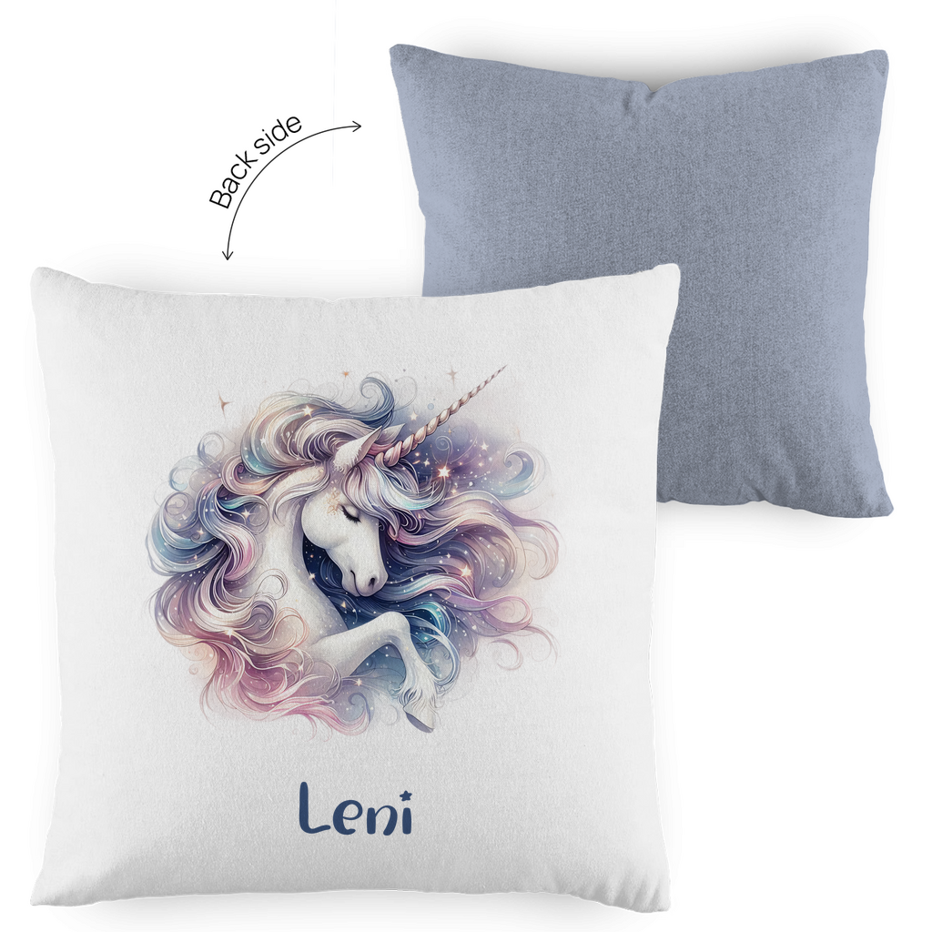 Kopfkissen Einhorn personalisiert mit Wunschname 40x40 cm mit Füllung zweifarbig
