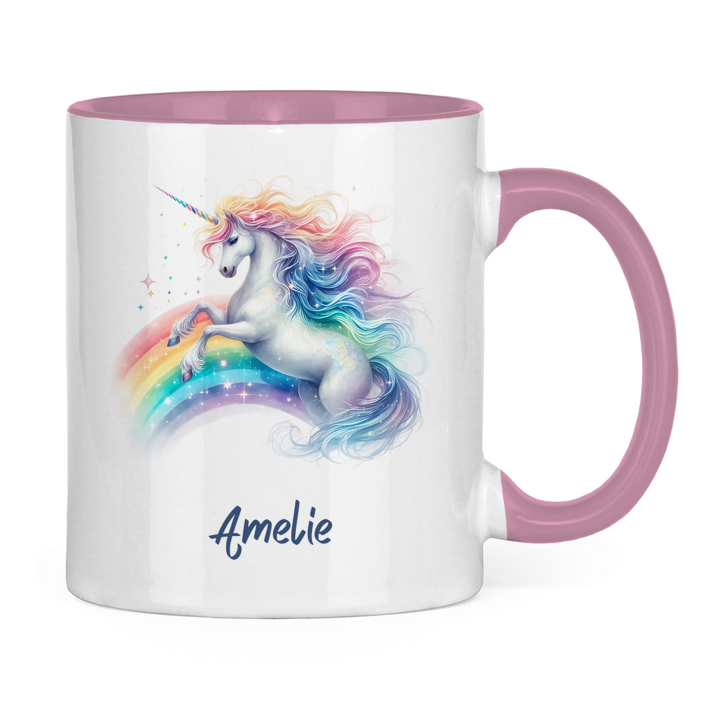 Tasse zweifarbig Einhorn personalisiert mit Wunschname Geschenk Geburtstag