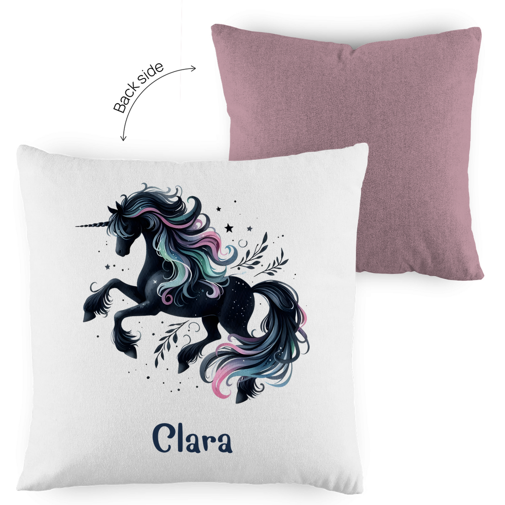 Kopfkissen Einhorn personalisiert mit Wunschname 40x40 cm mit Füllung zweifarbig