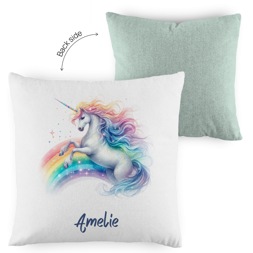 Kopfkissen Einhorn personalisiert mit Wunschname 40x40 cm mit Füllung zweifarbig