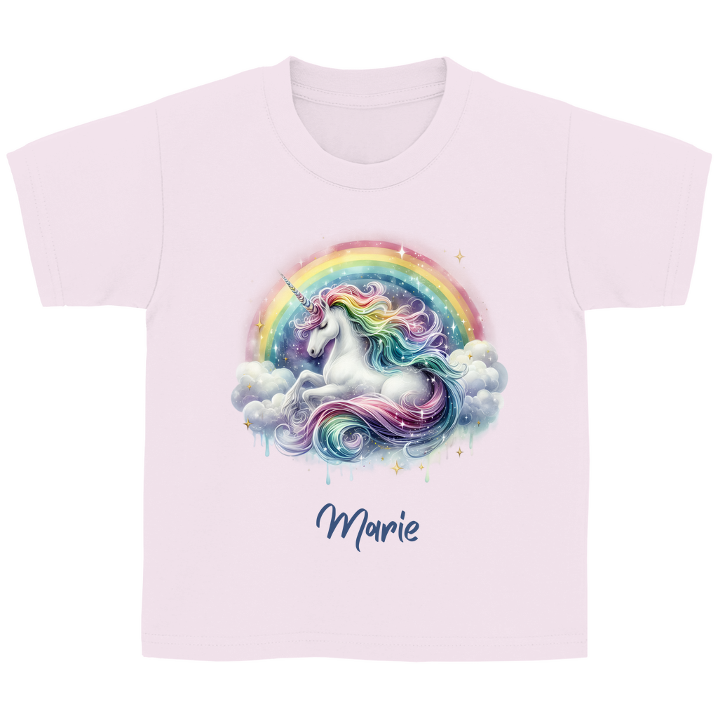 Kinder Basic T-Shirt Einhorn personalisiert mit Wunschname Geschenk Geburtstag