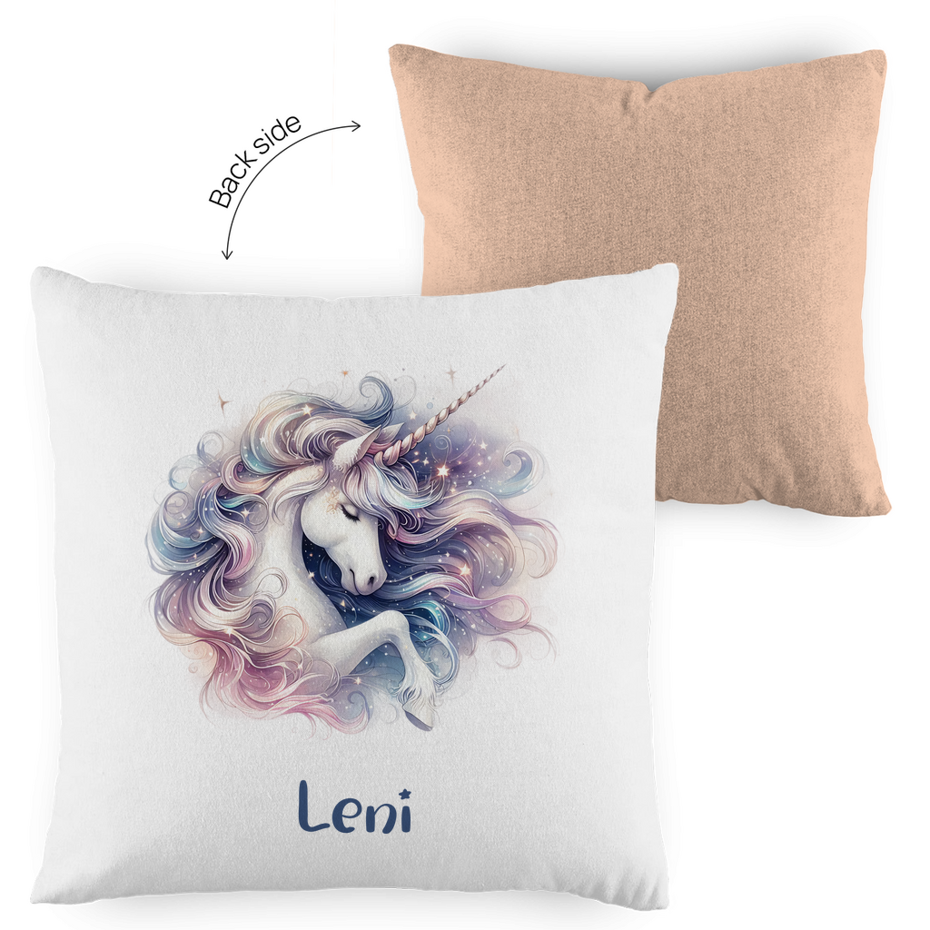 Kopfkissen Einhorn personalisiert mit Wunschname 40x40 cm mit Füllung zweifarbig