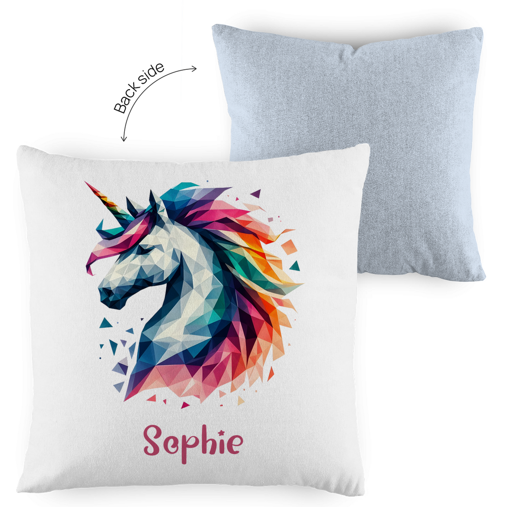 Kopfkissen Einhorn personalisiert mit Wunschname 40x40 cm mit Füllung zweifarbig