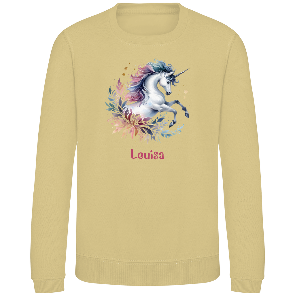 Kinder Sweatshirt Einhorn personalisiert mit Wunschname Geschenk Geburtstag