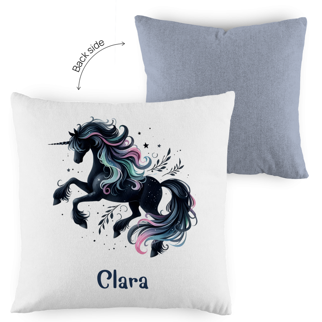 Kopfkissen Einhorn personalisiert mit Wunschname 40x40 cm mit Füllung zweifarbig