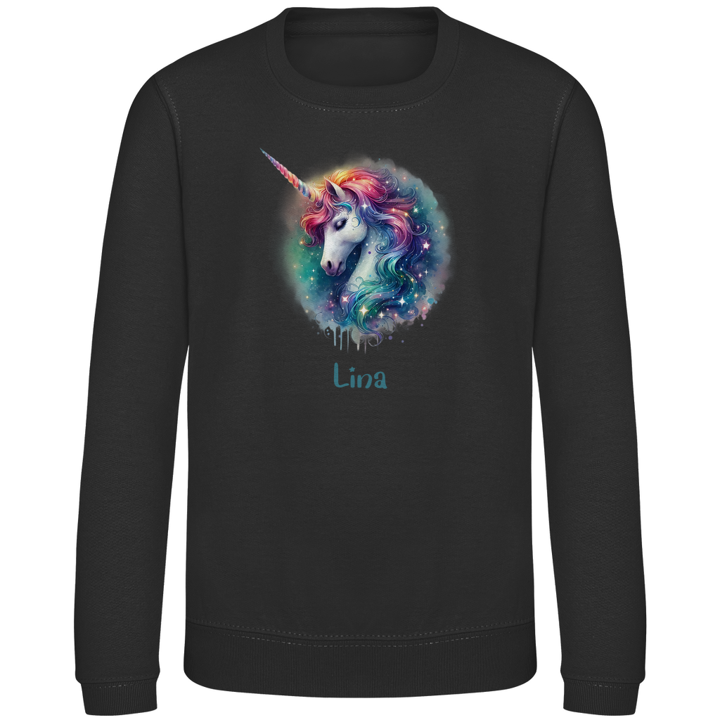 Kinder Sweatshirt Einhorn personalisiert mit Wunschname Geschenk Geburtstag