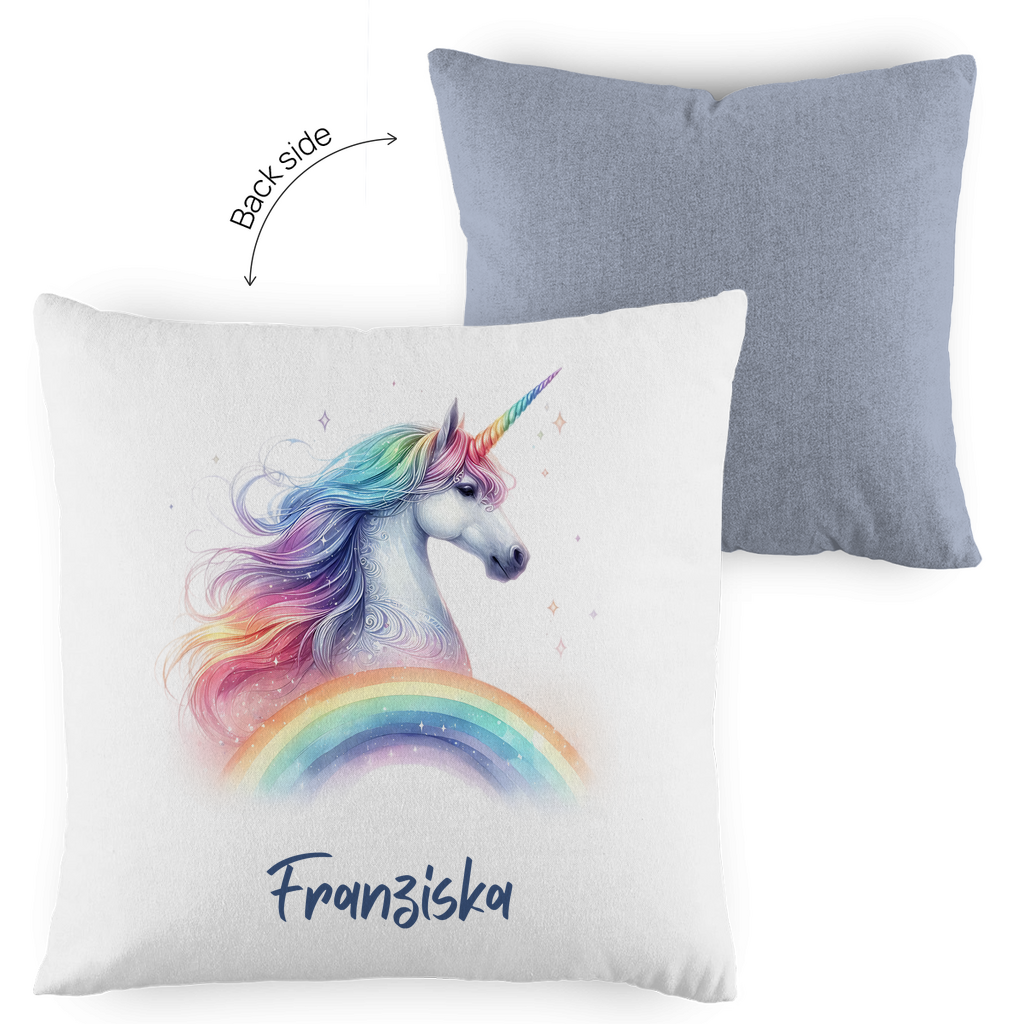 Kopfkissen Einhorn personalisiert mit Wunschname 40x40 cm mit Füllung zweifarbig