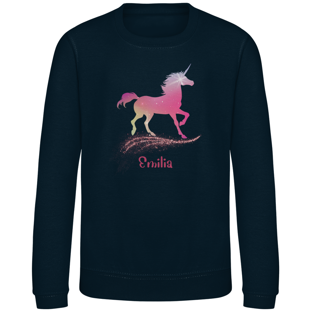 Kinder Sweatshirt Einhorn personalisiert mit Wunschname Geschenk Geburtstag