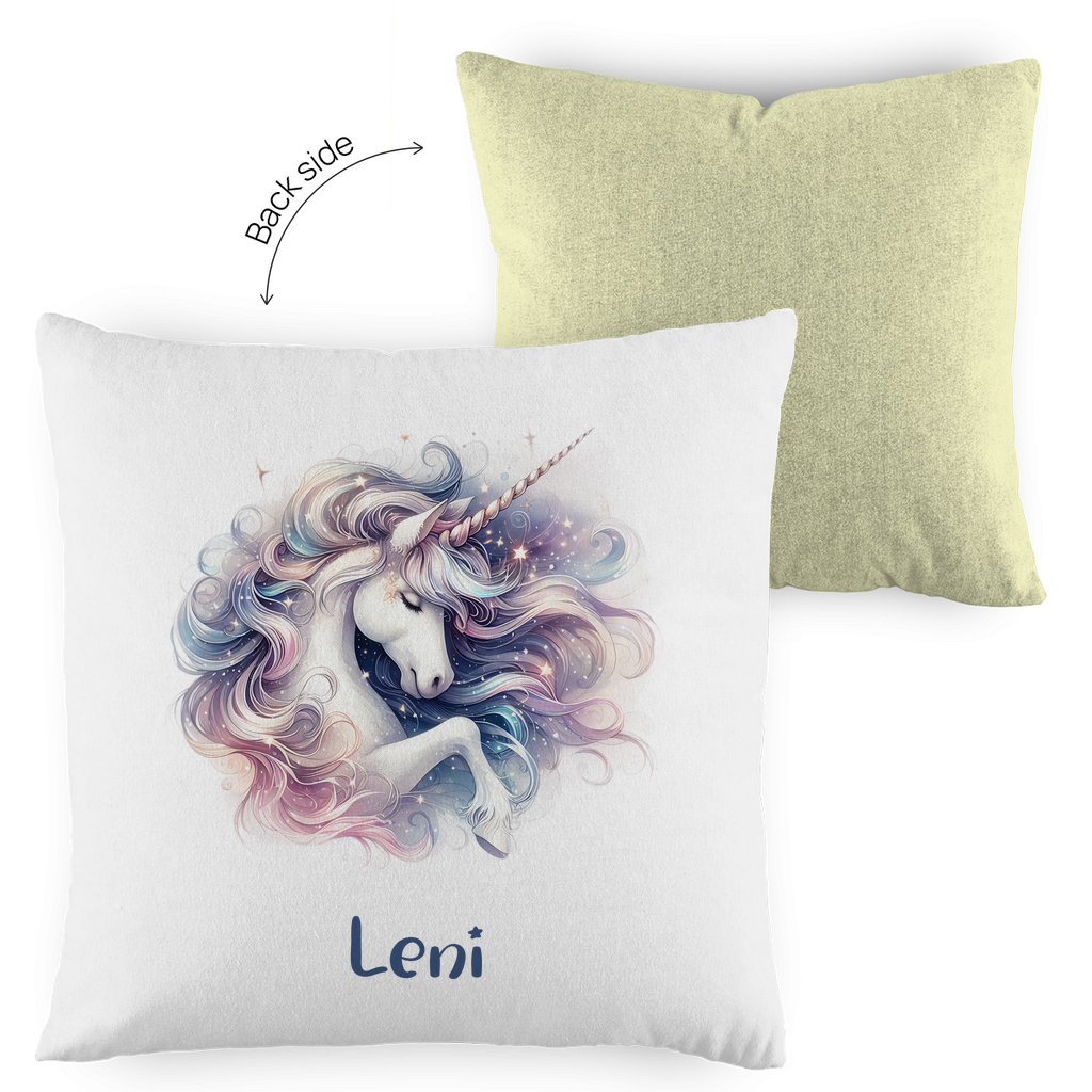 Kopfkissen Einhorn personalisiert mit Wunschname 40x40 cm mit Füllung zweifarbig