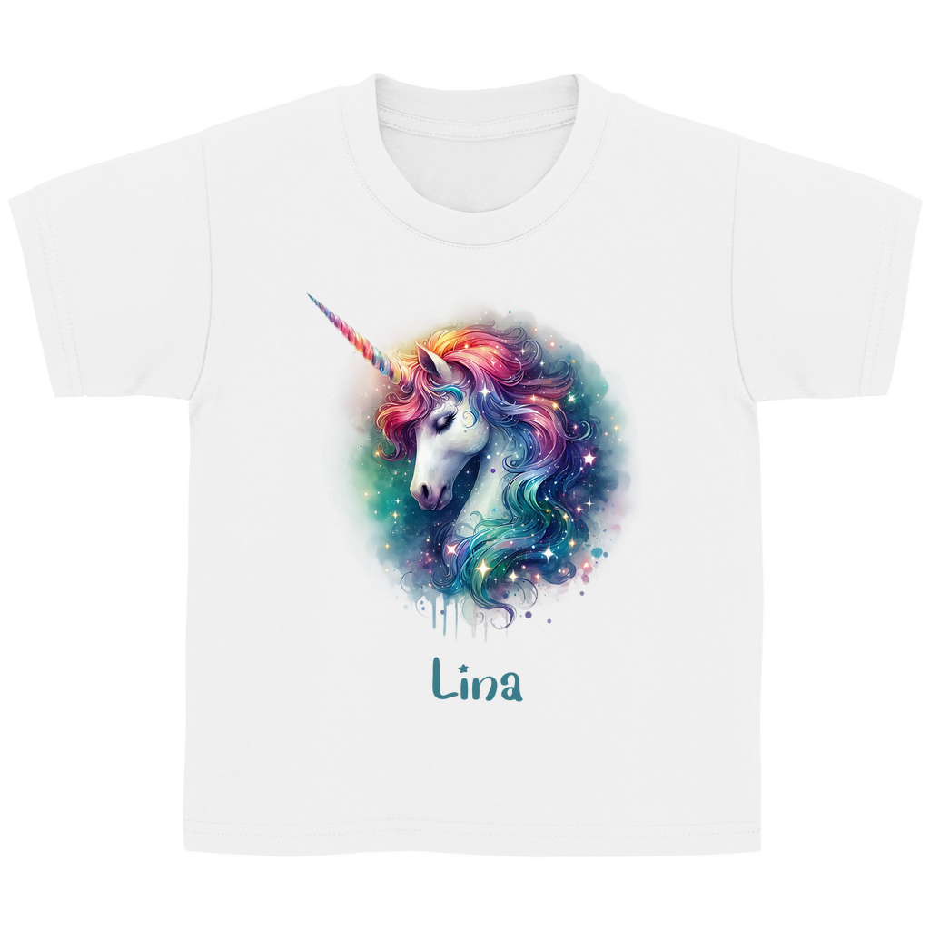 Kinder Basic T-Shirt Einhorn personalisiert mit Wunschname Geschenk Geburtstag