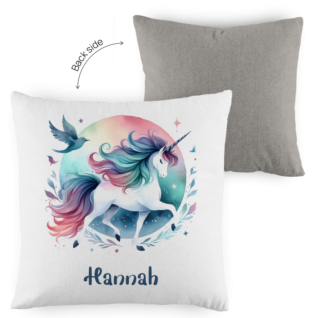 Kopfkissen Einhorn personalisiert mit Wunschname 40x40 cm mit Füllung zweifarbig