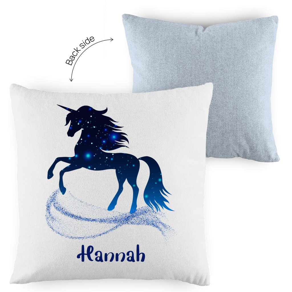 Kopfkissen Einhorn personalisiert mit Wunschname 40x40 cm mit Füllung zweifarbig