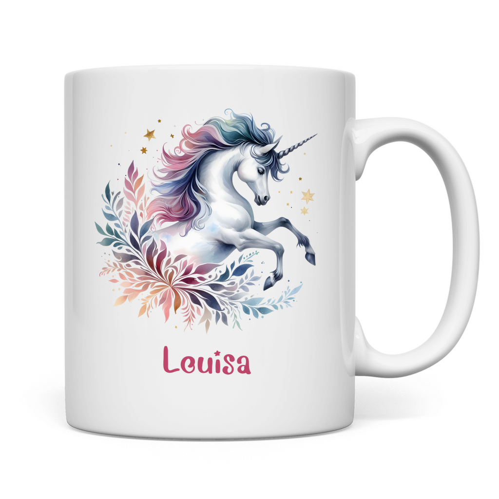 Tasse weiß Einhorn personalisiert mit Wunschname Geschenk Geburtstag
