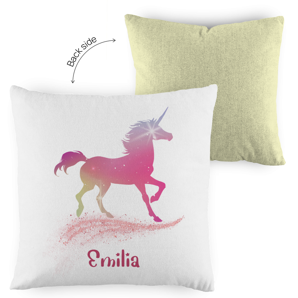 Kopfkissen Einhorn personalisiert mit Wunschname 40x40 cm mit Füllung zweifarbig