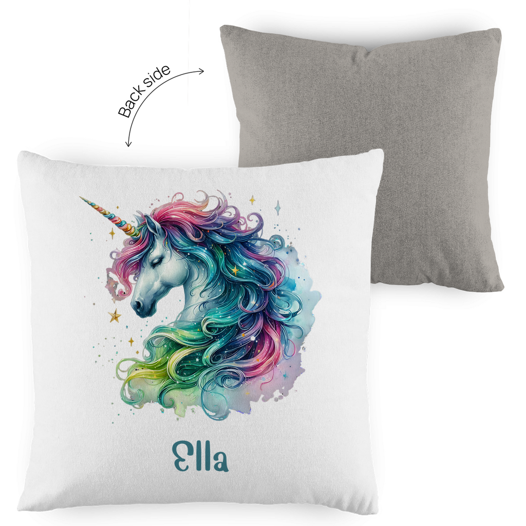 Kopfkissen Einhorn personalisiert mit Wunschname 40x40 cm mit Füllung zweifarbig