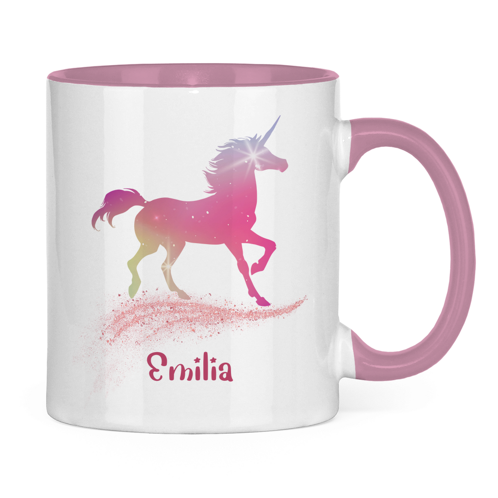 Tasse zweifarbig Einhorn personalisiert mit Wunschname Geschenk Geburtstag