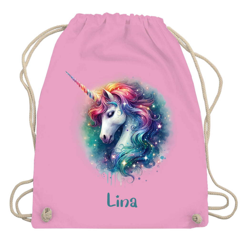 Turnbeutel Einhorn personalisiert mit Wunschname Geschenk Geburtstag