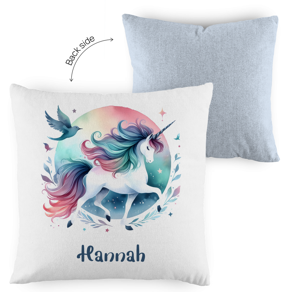 Kopfkissen Einhorn personalisiert mit Wunschname 40x40 cm mit Füllung zweifarbig