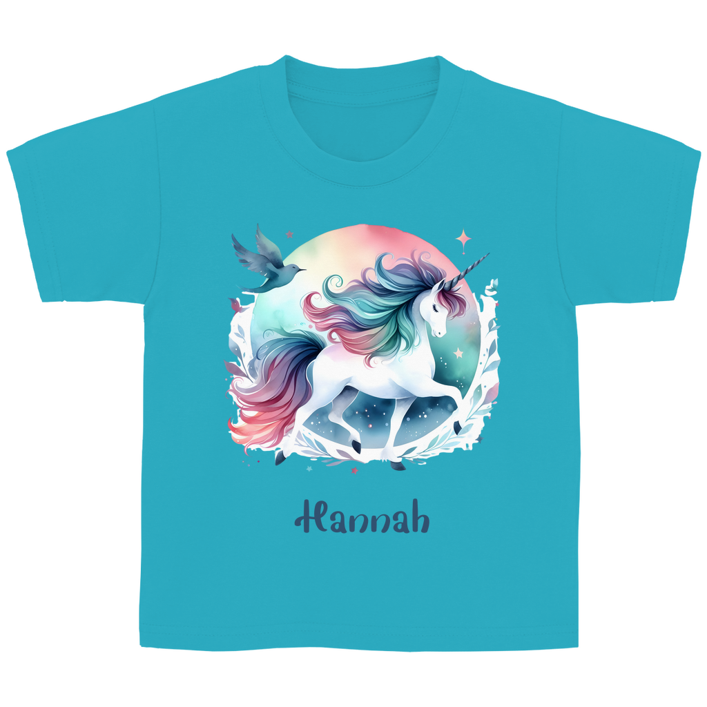Kinder Basic T-Shirt Einhorn personalisiert mit Wunschname Geschenk Geburtstag