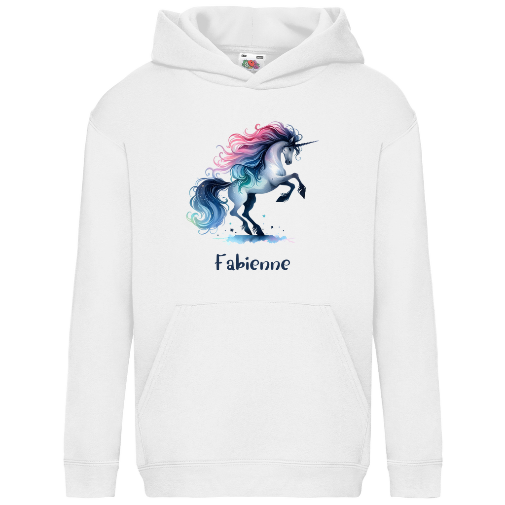 Kids Basic Bio Hoodie Einhorn personalisiert mit Wunschname Geschenk Geburtstag