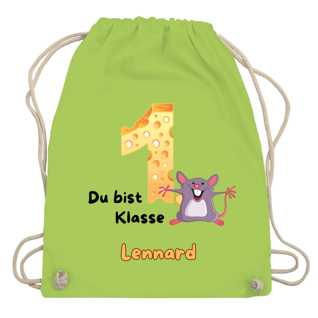 Sportbeutel Schule personalisiert Maus Mädchen Junge Turnbeutel 37x46 cm