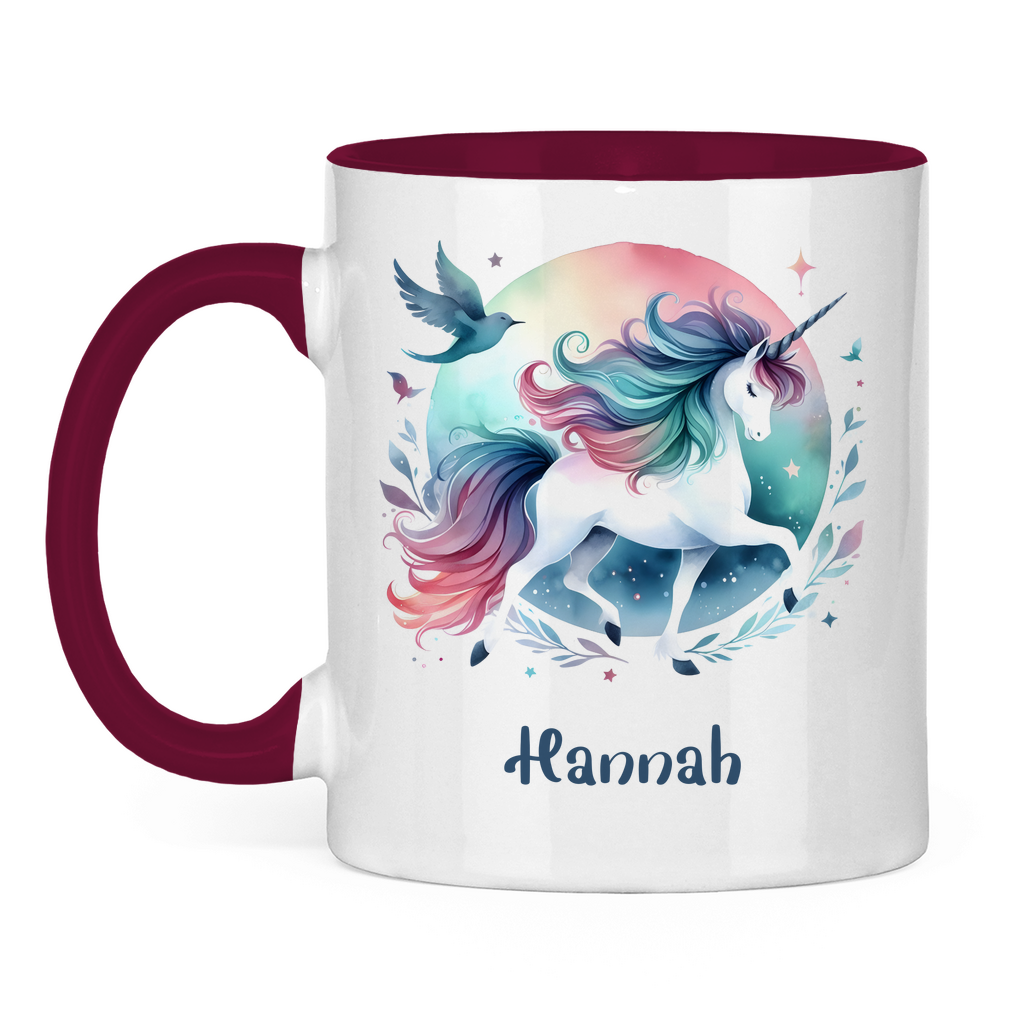 Tasse zweifarbig Einhorn personalisiert mit Wunschname Geschenk Geburtstag