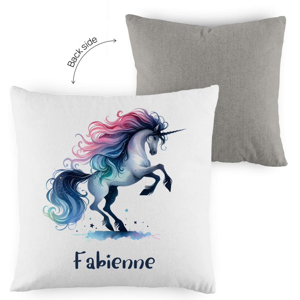 Kopfkissen Einhorn personalisiert mit Wunschname 40x40 cm mit Füllung zweifarbig