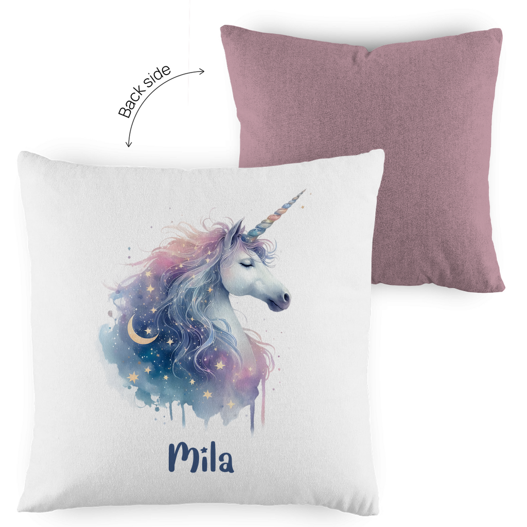 Kopfkissen Einhorn personalisiert mit Wunschname 40x40 cm mit Füllung zweifarbig