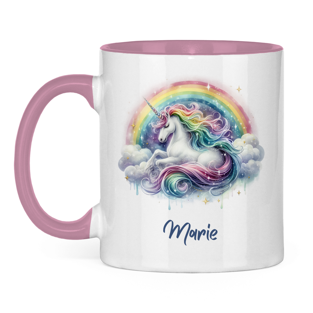 Tasse zweifarbig Einhorn personalisiert mit Wunschname Geschenk Geburtstag