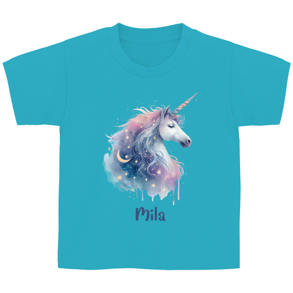 Kinder Basic T-Shirt Einhorn personalisiert mit Wunschname Geschenk Geburtstag